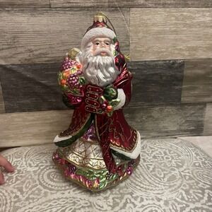 VTG Fitz and Floyd Santa Claus Glass Christmas Ornament Hand Painted 9"9